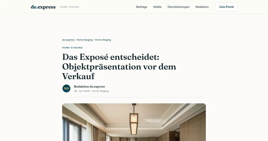 Aufnahme der ver&ouml;ffentlichten Seite auf homestaging.de.express