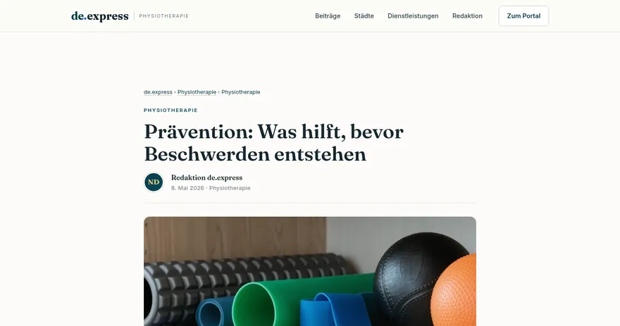 Aufnahme der ver&ouml;ffentlichten Seite auf physio.de.express