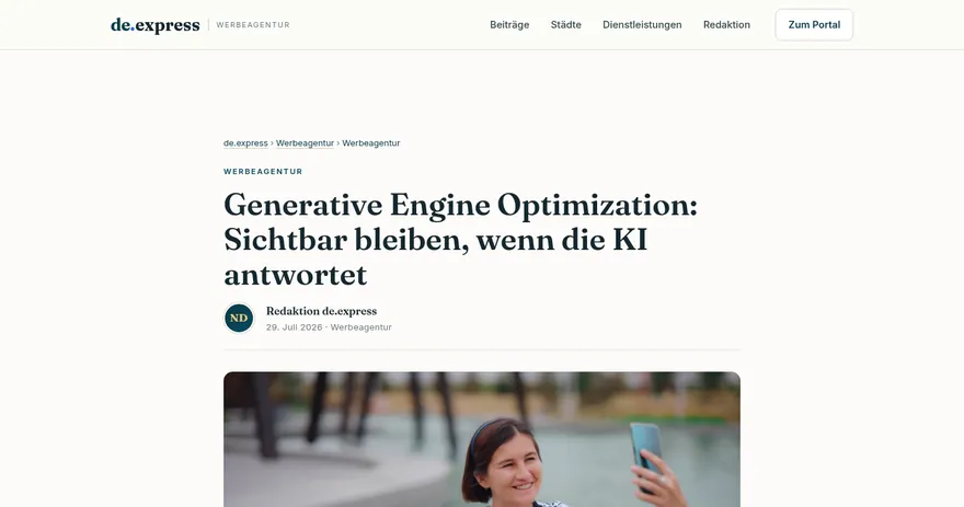 Aufnahme der ver&ouml;ffentlichten Seite auf marketing.de.express